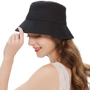 Sun Hat Summer Women Cotton Bucket Black